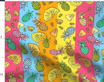 Fruit Fabric - Pineapple Mix - Tropical Rainbow By Ornaart - Summer Fruit Stipes Blue Pink Orange Cotton Fabric By The Yard With Spoonflower