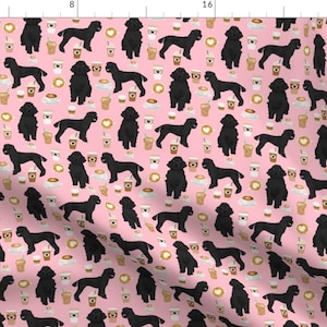 Pink Poodle Fabric - Black Poodle Dogs And Coffees Pink By Petfriendly - Poodle Dog Coffee Cotton Fabric By The Yard With Spoonflower
