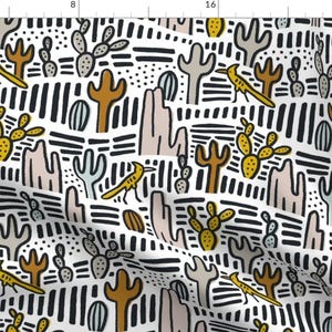 Roadrunner Fabric - Albuquerque (Light) By Amy Maccready - Black White Brown Cactus Nature Aztec Cotton Fabric By The Yard With Spoonflower