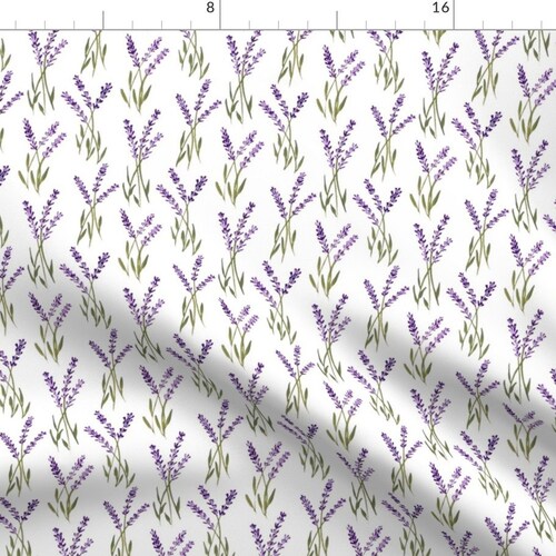 Lavender Fabric Lavender Pattern by Olgersart White Purple Etsy