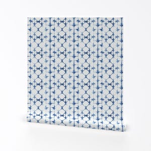Shibori Wallpaper - Shibori 13 By Jillbyers - Shibori Blue White Indigo Custom Printed Removable Self Adhesive Wallpaper Roll by Spoonflower