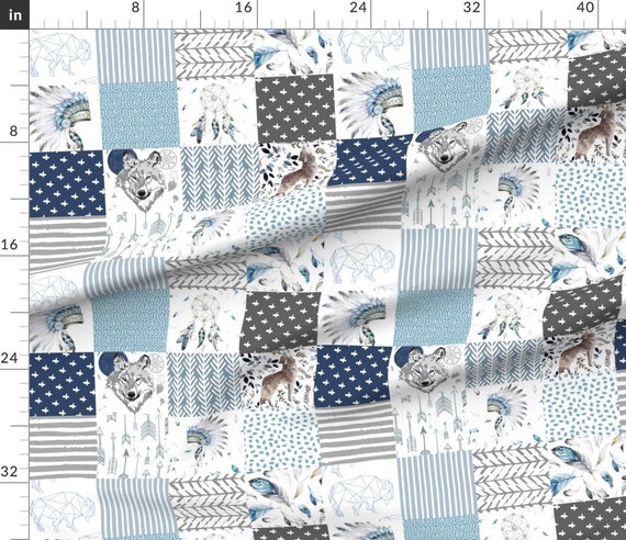 Baby Boy Blue Woodland Wolf Fabric Boys Boho Cheater Quilt Wholecloth by  Shopcabin Baby Boy Cotton Fabric by the Yard With Spoonflower -  Israel