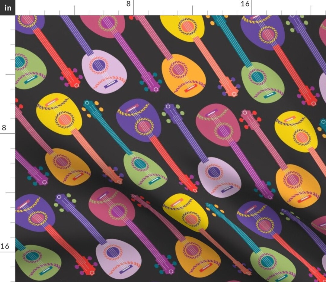 Colorful Instrument Fabric Island Mandolins Retro by Colour Angel by Kv