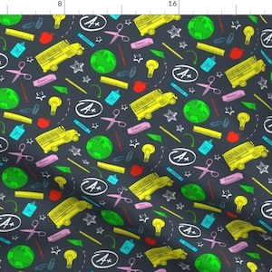 School Bus Fabric - Time For School By Forthelove - Back to School Supplies Teacher Student Kids Cotton Fabric By The Yard With Spoonflower