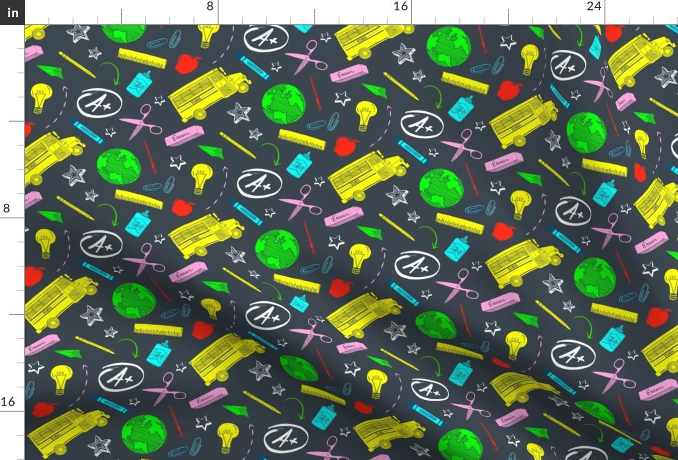 School Bus Fabric - Time For School By Forthelove - Back to School Supplies Teacher Student Kids Cotton Fabric By The Yard With Spoonflower