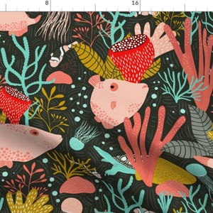 Marine Life Fabric - Marine Life By Melarmstrongdesign- Marine Life Fishes Coral Reef Ocean Decor Cotton Fabric By The Yard With Spoonflower