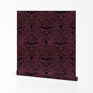 Gothic Victorian Removable Peel and Stick Wallpaper - Bats Halloween - Wall Art Wall Decor - Mephistophelean Damask by peppers_patterns