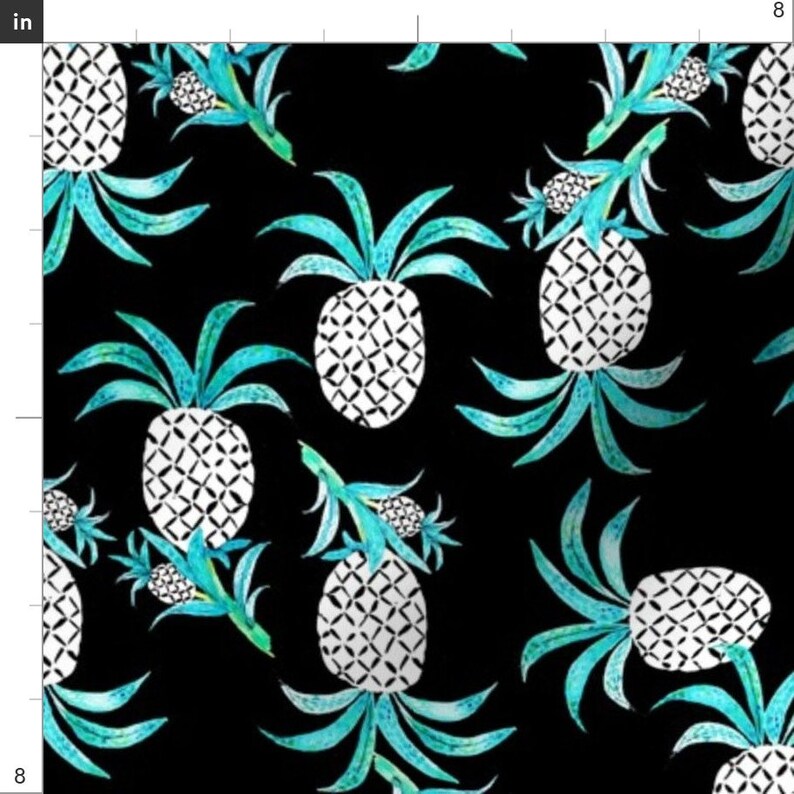 Pineapple Fabric Tropicana Pineapple Black By Nouveau Etsy