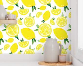 Yellow Lemons Jumbo Print Wallpaper- Lemon Pattern By Alexis Johnson - Custom Printed Removable Self Adhesive Wallpaper Roll by Spoonflower