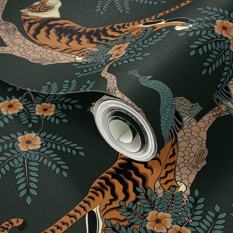 Tiger Chinoiserie Removable Peel and Stick Wallpaper - Bengal Tiger ...