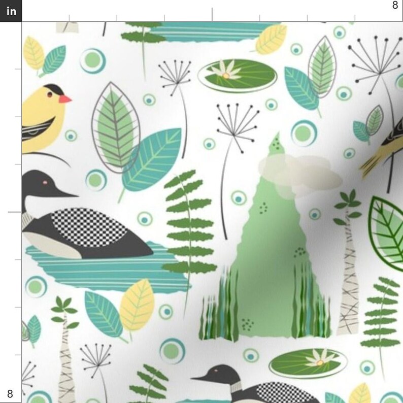 Lake Birds Fabric - Day At My Lake By Hali Macdesign - Goldfinch Loon Waterfowl Wild Bird Birding Cotton Fabric By The Yard With Spoonflower image 3
