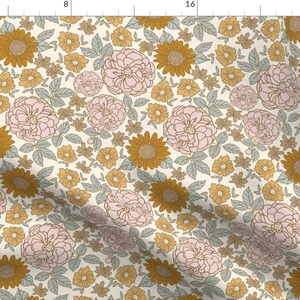 Mustard Gold Blush Fabric - Golden Floral by indybloomdesign - Western Floral Feminine Meadow Wildflowers Fabric by the Yard by Spoonflower image 1
