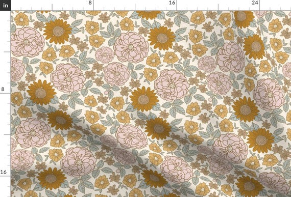 Mustard Gold Blush Fabric - Golden Floral by indybloomdesign - Western Floral Feminine Meadow Wildflowers Fabric by the Yard by Spoonflower