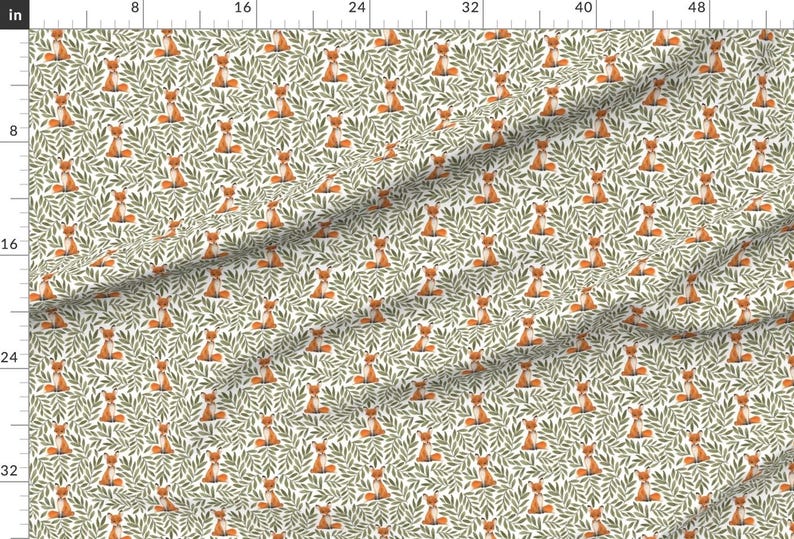 Woodland Watercolor Fox Fabric - Small Fox And Leaves By Bluebirdcoop - Olive Gender Neutral Baby Cotton Fabric By The Yard With Spoonflower image 2
