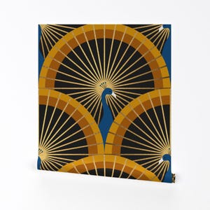 Art Deco Peacock Removable Peel and Stick Wallpaper - Luxurious 1920s Glamour - Wall Art Wall Decor - Calypso Gold by amy_maccready
