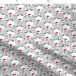 Rock Star Fabric - Panic Of Girls By Dearchickie - Rock Star Lady Woman Face 1980s Retro Music Cotton Fabric By The Yard With Spoonflower