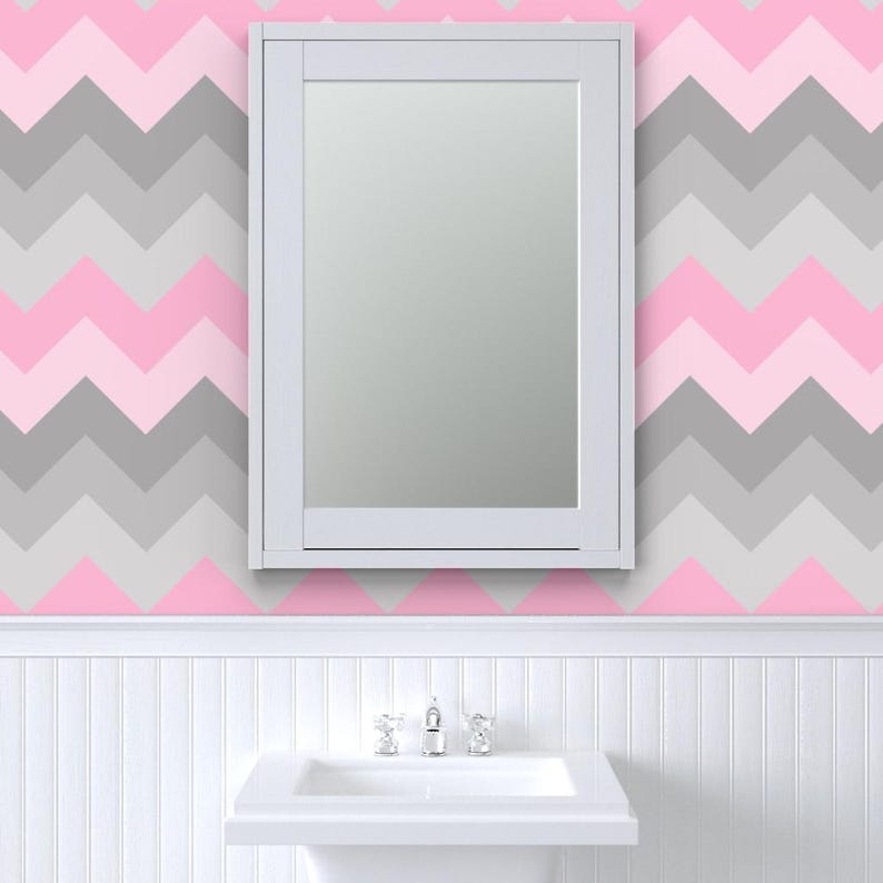 Pink Gray Wallpaper - Pink Gray Ombre Chevron Large By Decamp Studios - Custom Printed Removable Self Adhesive Wallpaper Roll by Spoonflower image 8