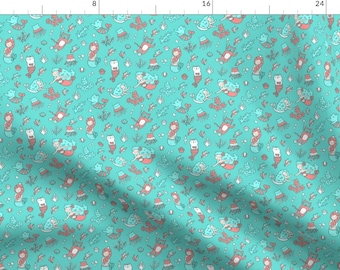 Mermaid and Mercat Fabric - Mermaids Cats By Kostolom3000 - Mermaid Kitty Kat Pink Blue Under Sea Cotton Fabric By The Yard With Spoonflower