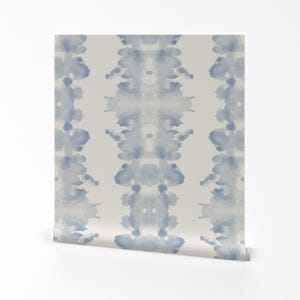 Ink Blot Wallpaper - Soft Blue On Cream Double Inkblot By Danika Herrick - Custom Printed Removable Adhesive Wallpaper Roll by Spoonflower
