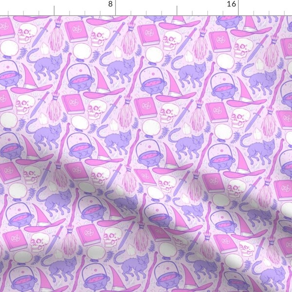 Pastel Pink And Purple Fabric - Witch Supplies In Pastel By Spookishdelight - Pastel Witches Cotton Fabric By The Yard With Spoonflower