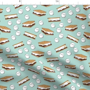 Campfire Sweets Fabric - S&#39;mores Marshmallows Mint By Littlearrowdesign - Camping Kids Smore Cotton Fabric By The Yard With Spoonflower