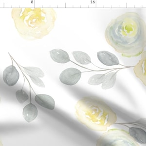 Silver Dollar Eucaly Watercolor Floral Illustration Yellow Fabric - Large Print Yellow And Grey Watercolor Florals By Daily Miracles