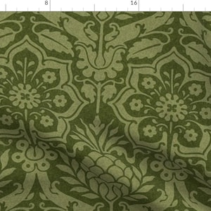 Green Antique Floral Fabric - Day&#39;s Damask by red_tansy - Victorian Traditional Damask Forest Green Fabric by the Yard by Spoonflower