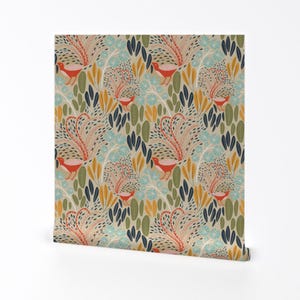 Lyrebird Abstract Floral Fabric - Feathered Lyrebirds By Melarmstrongdesign - Lyrebird Floral Cotton Fabric By The Yard With Spoonflower