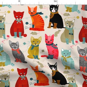 Cat Fabric - Kittens in Mittens Cats In Sweaters -Cat Illustration For Fashion By Andrea Lauren - Cat Fabric with Spoonflower  - By the yard