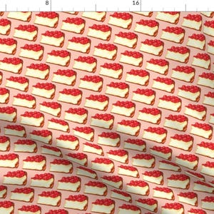 Cherry Cheesecake - Cherry Cheesecake - Pink By Kellygilleran - Food Retro Kitchen Modern Decor Cotton Fabric By The Yard With Spoonflower