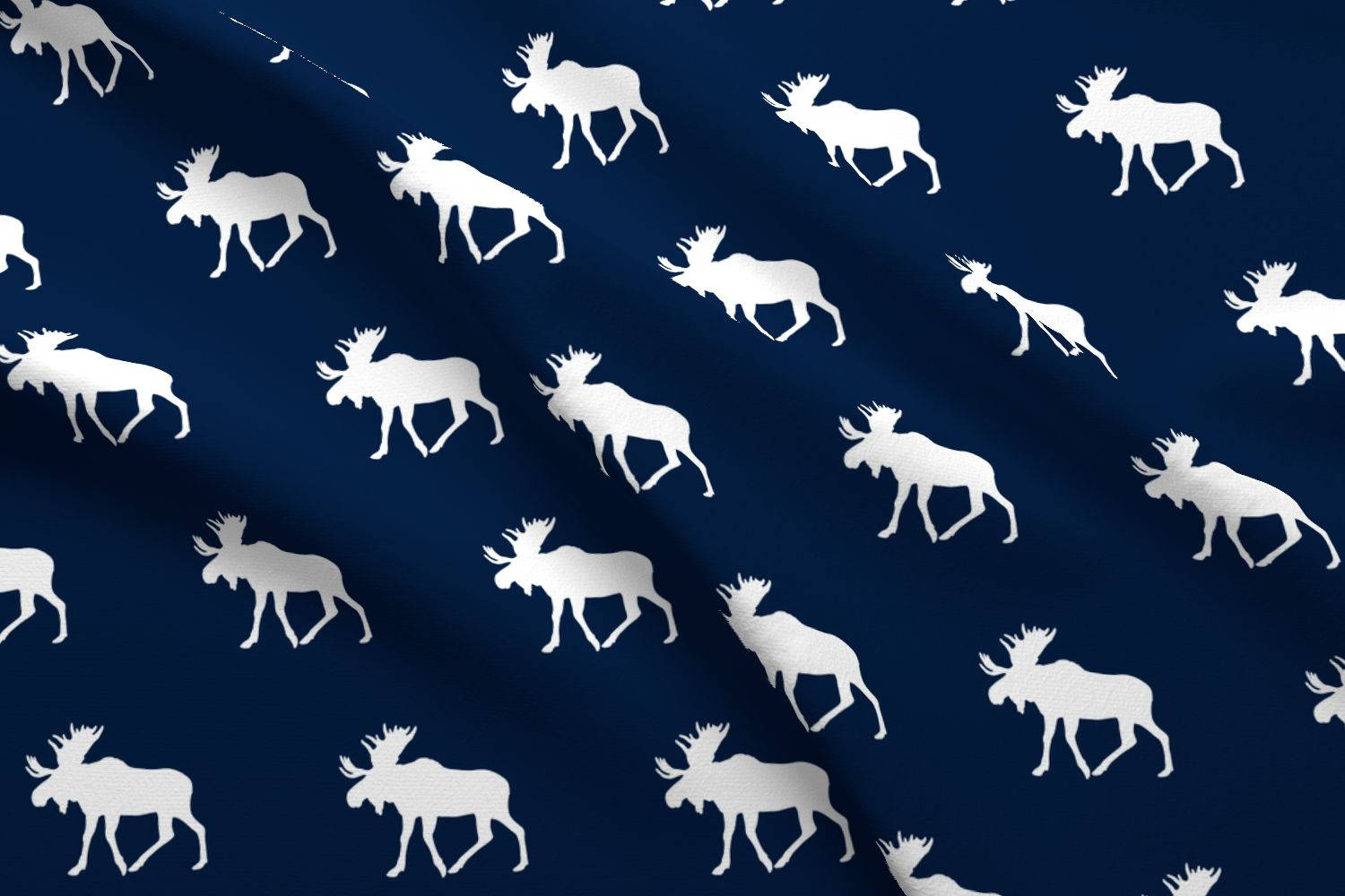Moose Fabric Moose / White On Navy Custom Fabric By Little Etsy
