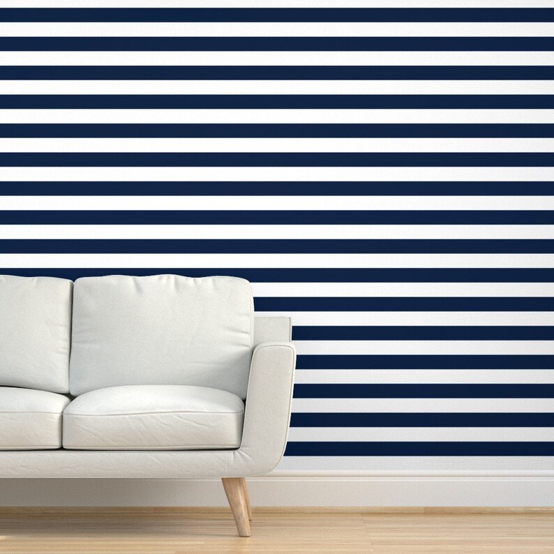 Stripes Wallpaper Navy and White Stripes Nursery by Andrea Etsy