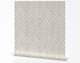 Botanische Chevron Wallpaper - Palm Leaf Stripe van luciafontes - Tropische aquarel verwijderbare Peel en Stick Wallpaper van Spoonflower