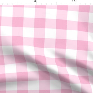 Pink Gingham Picnic Blanket Fabric - Buffalo Checker In Pink By Domesticate - Buffalo Squares Cotton Fabric By The Yard With Spoonflower