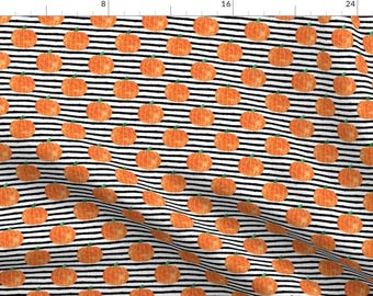 Pumpkin Stripes Fabric - Watercolor Pumpkins On Stripes By Littlearrowdesign - Fall Pumpkin Cotton Fabric By The Yard With Spoonflower