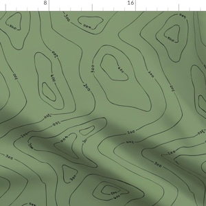 Maps Fabric - Contours Green By Ruthmaddockmakes - Maps Topography Elevation Cartography Green Cotton Fabric By The Yard With Spoonflower