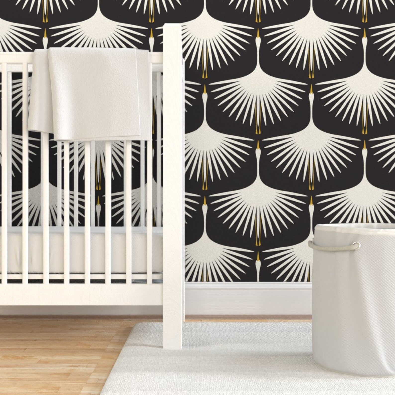 Art Deco Bird Wallpaper Art Deco Swans Cream on Black by - Etsy