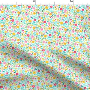 Flowers Fabric - Watercolour Floral Doodle Pink Yellow Tiny Small By Caja Design - Flowers Yellow Cotton Fabric By The Yard With Spoonflower