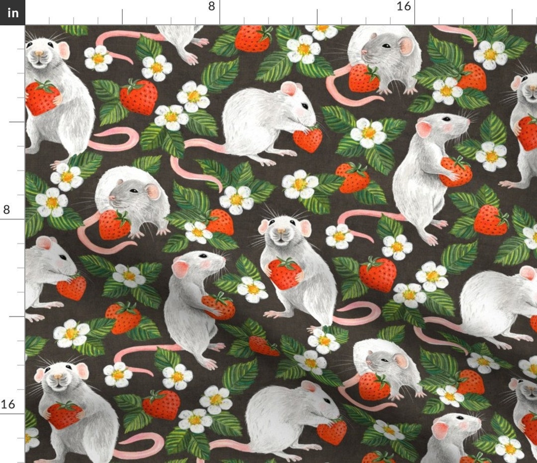Cute Pet Rat Fabric Rats Love Strawberries by Micklyn Mouse Fruit