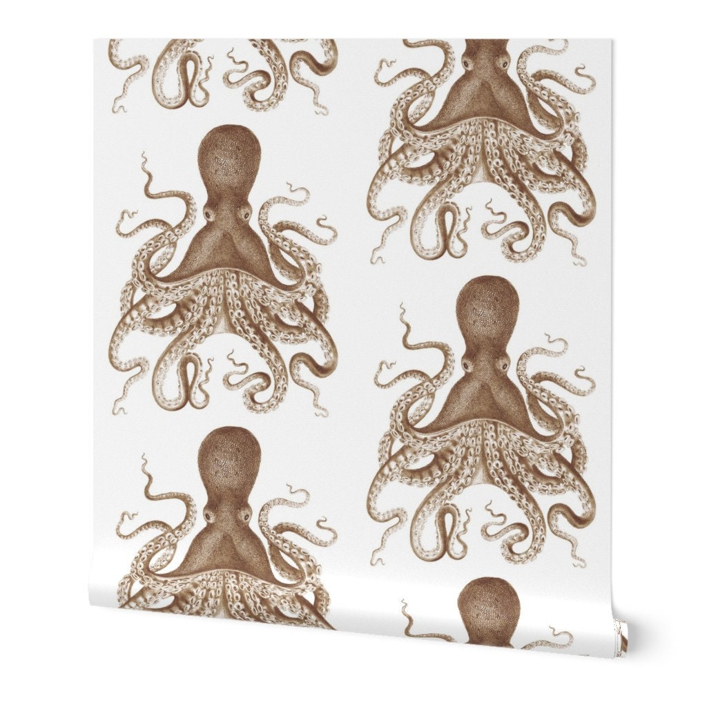 Octopus Wallpaper Octopus Oasis in Sepia by - Etsy