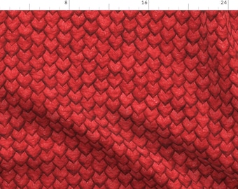 May include: Red dragon scale pattern fabric. The scales are textured and have a 3D effect.