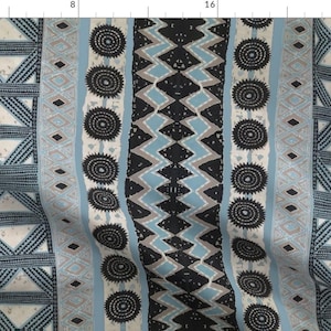 Tapa Design Fabric - Polynesian Tribal Tapa By Maliuana - Tapa Design Tiki Tribal Hawaii Blue Cotton Fabric By The Yard With Spoonflower