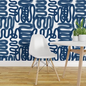 Modern Blue Graffiti Peel and Stick Wallpaper - Scribble Squiggle - Removable Wall Decor Art - Graffiti Squiggle Blue by danika_herrick
