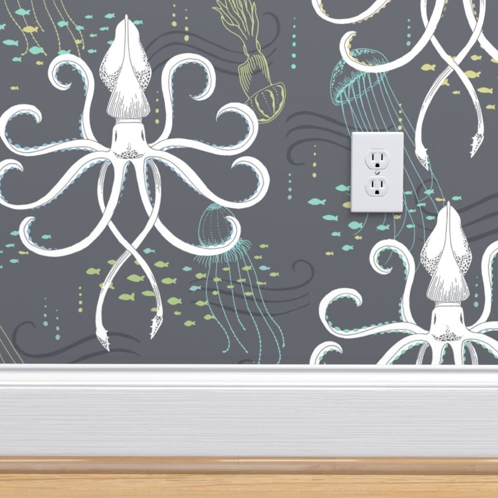 Squid Wallpaper Large Ghostly Squid Damask By Pattysloniger | Etsy