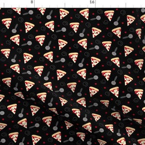 Pizza Fabric - Happy Pepperoni Pizza Friends Black By Clayvision - Pizza Kawaii Hipster Food Cotton Fabric By The Yard With Spoonflower