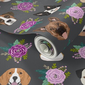 Pets Wallpaper - Dog Cat Floral Pet Lover Purple Gray By Petfriendly - Custom Printed Removable Self Adhesive Wallpaper Roll by Spoonflower image 3