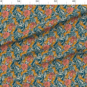 Bengal Tiger Fabric - Bengal Cora Tiger by holli_zollinger - Exotic Big Cat Peony Floral Safari Animal Fabric by the Yard by Spoonflower image 2