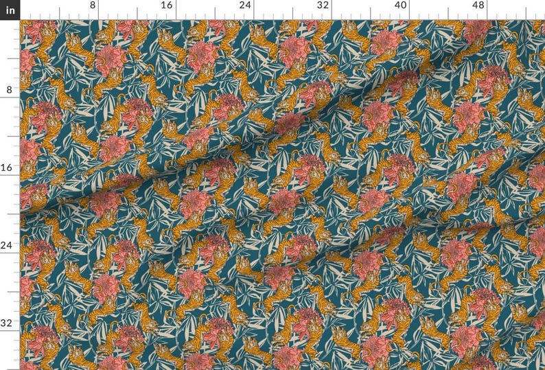 Bengal Tiger Fabric - Bengal Cora Tiger by holli_zollinger - Exotic Big Cat Peony Floral Safari Animal Fabric by the Yard by Spoonflower image 2