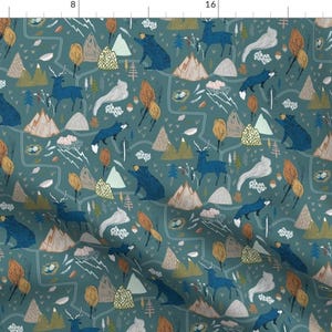 Blue Wilderness Map Fabric - Backwoods Trail (Teal) Med By Nouveau Bohemian - Map Woodland Cotton Fabric By The Yard With Spoonflower