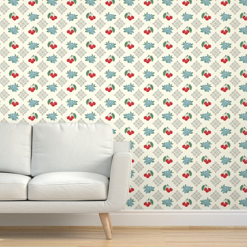 Retro Kitchen Wallpaper Kitchen Cherry Large Print By Etsy